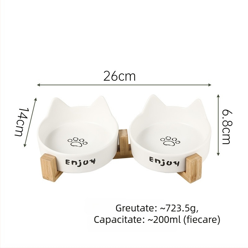 Bol ceramic pentru pisici, mâncare și apă, cu design anti-rasturnare, marcă privată autorizată