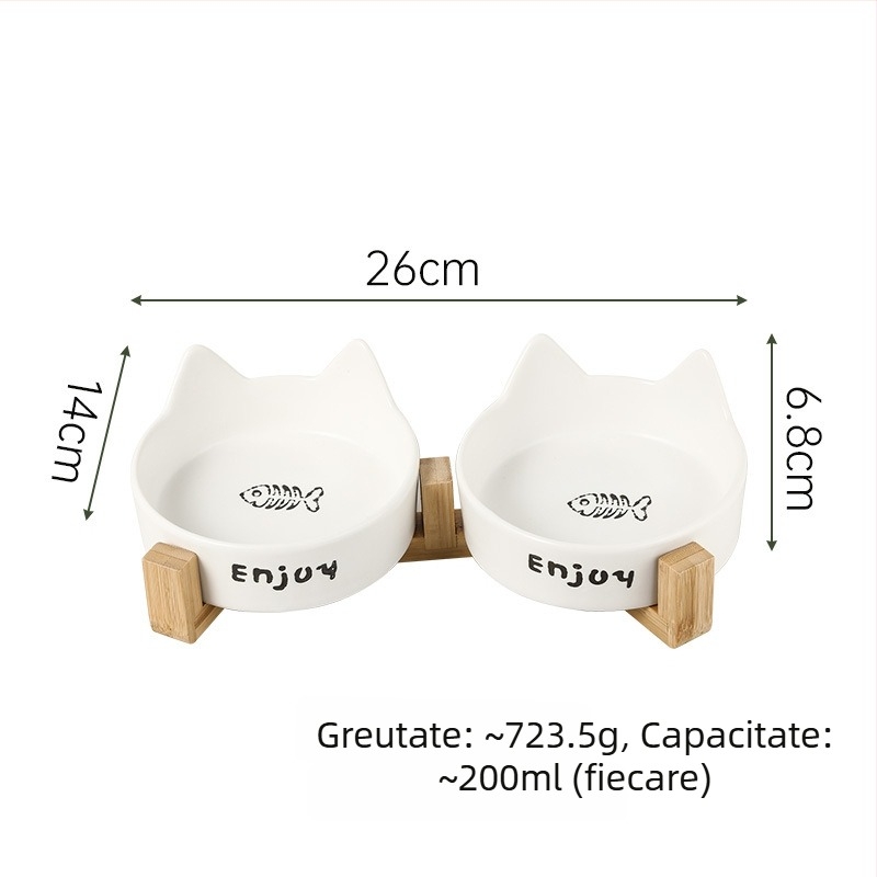 Bol ceramic pentru pisici, mâncare și apă, cu design anti-rasturnare, marcă privată autorizată