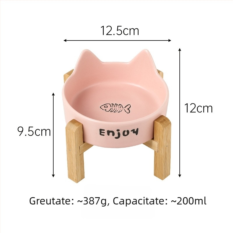 Bol ceramic pentru pisici, mâncare și apă, cu design anti-rasturnare, marcă privată autorizată
