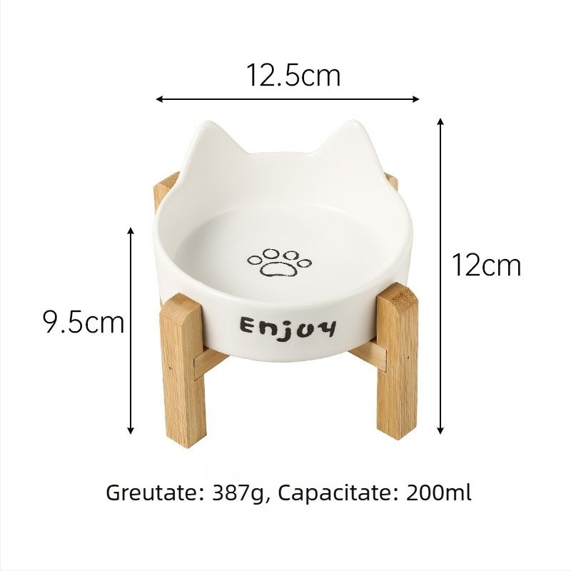 Bol ceramic pentru pisici, mâncare și apă, cu design anti-rasturnare, marcă privată autorizată