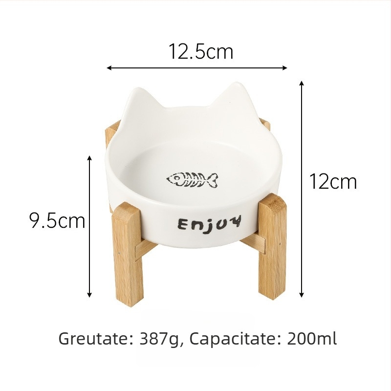 Bol ceramic pentru pisici, mâncare și apă, cu design anti-rasturnare, marcă privată autorizată