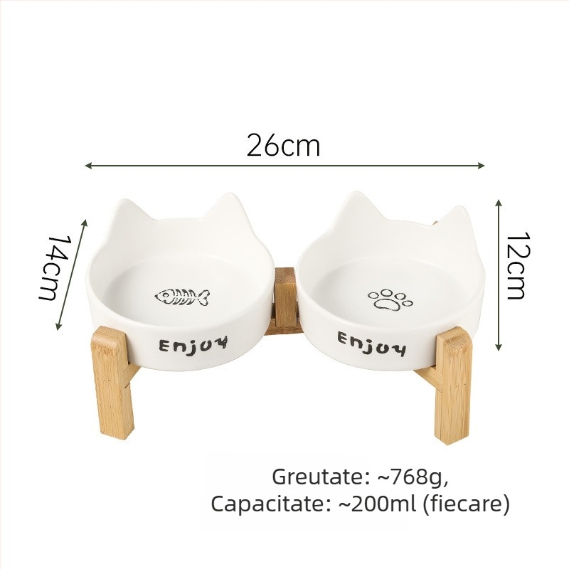 Bol ceramic pentru pisici, mâncare și apă, cu design anti-rasturnare, marcă privată autorizată