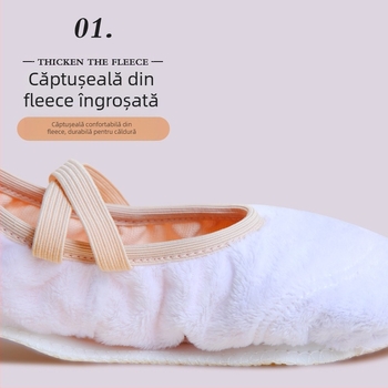 Pantofi de balet pentru copii, iarnă, talpă din cauciuc, vampă din bumbac, respirabili și ușori, pentru fete