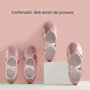 Pantofi de dans pentru copii, unisex, talpă din piele, respirabili și ușori, pentru balet și dans modern