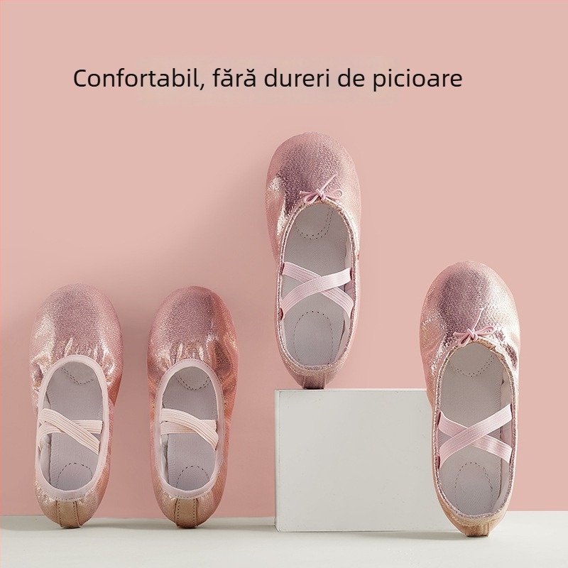 Pantofi de dans pentru copii, unisex, talpă din piele, respirabili și ușori, pentru balet și dans modern