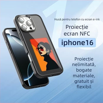 Husă pentru telefon cu Ink Screen și proiecție NFC, design dual, TPU mat, personalizabilă, rezistentă la șocuri și uzură, compatibilă cu seria iPhone 13–17 Pro Max