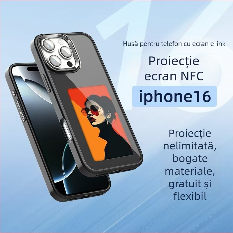 Husă pentru telefon cu Ink Screen și proiecție NFC, design dual, TPU mat, personalizabilă, rezistentă la șocuri și uzură, compatibilă cu seria iPhone 13–17 Pro Max