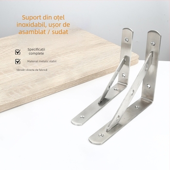 Suport triunghiular din oțel inoxidabil pentru raft de perete, finisaj periat, stil modern minimalist