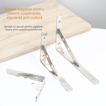 Suport triunghiular din oțel inoxidabil pentru raft de perete, finisaj periat, stil modern minimalist