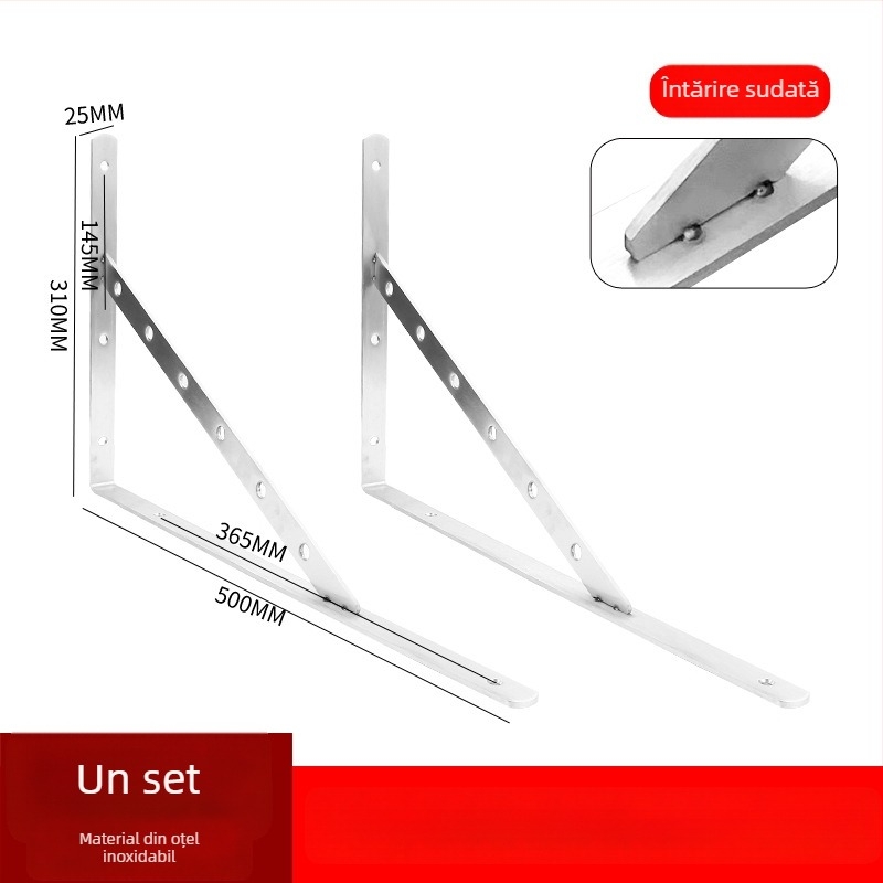 Suport triunghiular din oțel inoxidabil pentru raft de perete, finisaj periat, stil modern minimalist