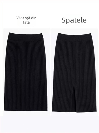 Fustă damă A-line, lungă, talie înaltă, despicare frontală, căptușită cu fleece, poliester 95%+