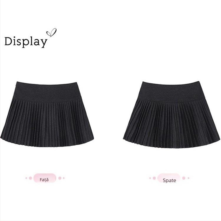 Fustă plisată scurtă, talie înaltă, croi A, țesătură din lână