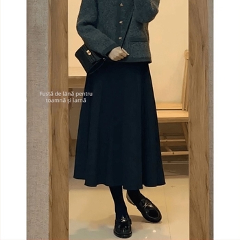 Fustă A-line midi din lână cu spandex, micro-elastică, Primăvara 2025