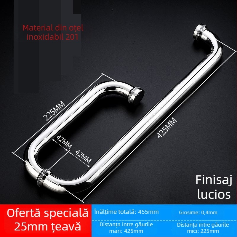 Mâner pentru ușă de sticlă de duș, oțel inoxidabil 304, finisaj lucios/periat, model XQZ-YSLS-010