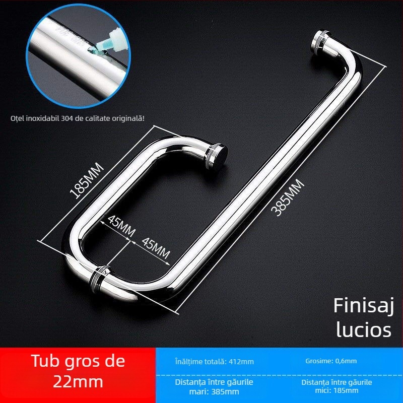Mâner pentru ușă de sticlă de duș, oțel inoxidabil 304, finisaj lucios/periat, model XQZ-YSLS-010