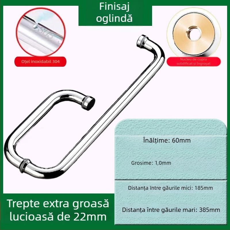 Mâner pentru ușă de sticlă de duș, oțel inoxidabil 304, finisaj lucios/periat, model XQZ-YSLS-010