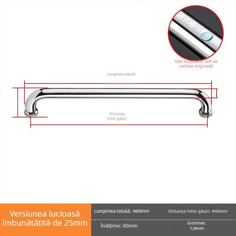 Mâner pentru ușă de sticlă de duș, oțel inoxidabil 304, finisaj lucios/periat, model XQZ-YSLS-010