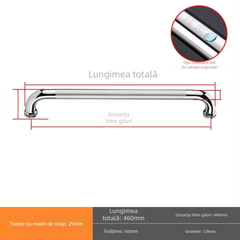 Mâner pentru ușă de sticlă de duș, oțel inoxidabil 304, finisaj lucios/periat, model XQZ-YSLS-010