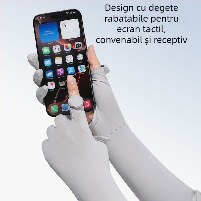 Manșete de protecție solară pentru brațe, Anti-UV, ușoare și respirabile, antiderapante, compatibile cu ecran tactil, Ice Silk/Nylon (81–95%), primăvara 2025