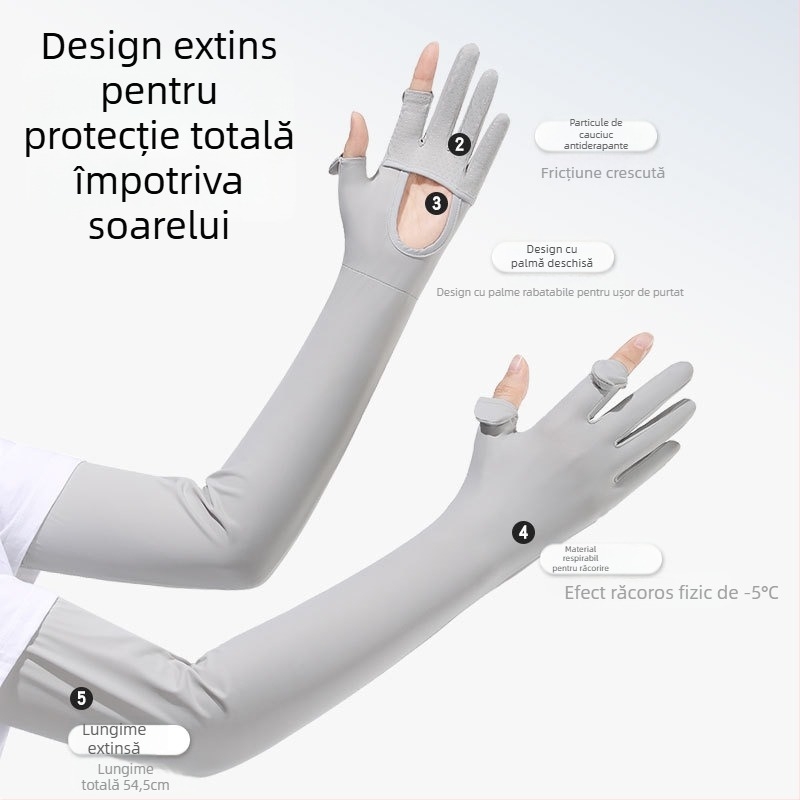 Manșete de protecție solară pentru brațe, Anti-UV, ușoare și respirabile, antiderapante, compatibile cu ecran tactil, Ice Silk/Nylon (81–95%), primăvara 2025