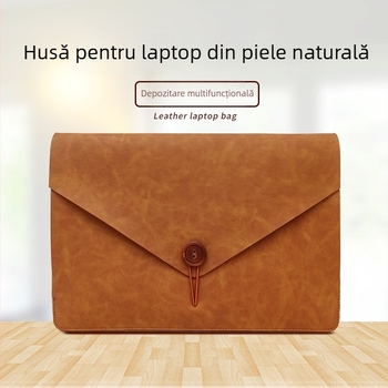 Husa laptop din piele naturală cu buzunar pentru calculator, închidere cu șnur, impermeabilă și rezistentă, stil retro clutch