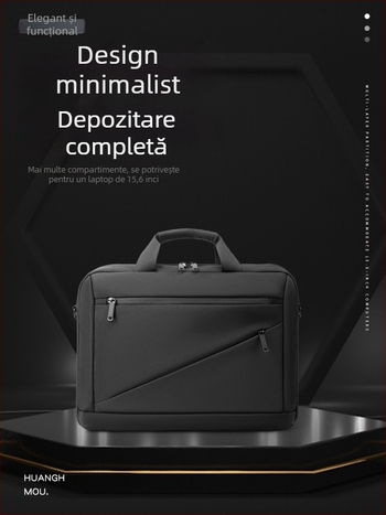 Servietă pentru laptop din țesătură Oxford pentru bărbați – design urban minimalist, căptușeală poliester-bumbac, model monocrom, Primăvara 2025