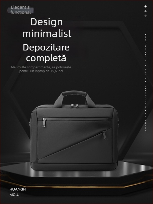 Servietă pentru laptop din țesătură Oxford pentru bărbați – design urban minimalist, căptușeală poliester-bumbac, model monocrom, Primăvara 2025