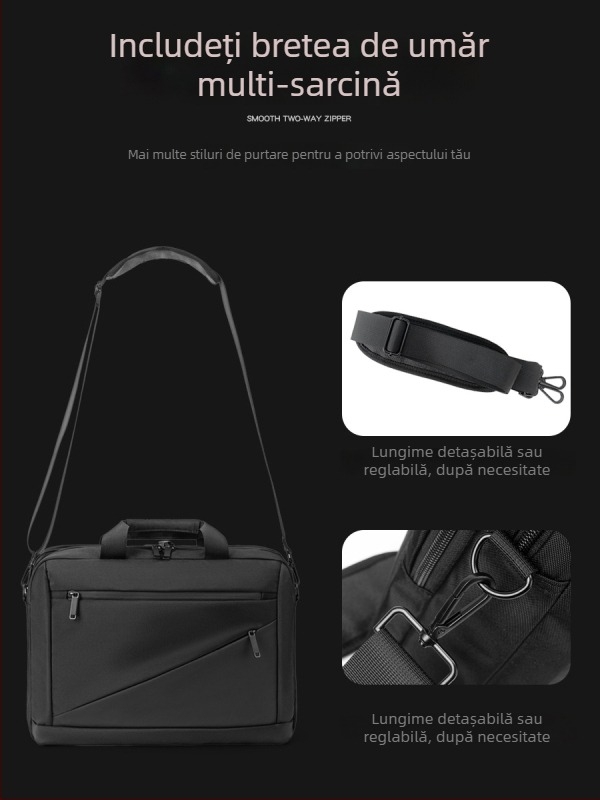Servietă pentru laptop din țesătură Oxford pentru bărbați – design urban minimalist, căptușeală poliester-bumbac, model monocrom, Primăvara 2025
