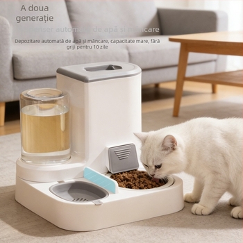 Stație automată de hrănire și apă pentru pisici, all-in-one, material PP, set complet
