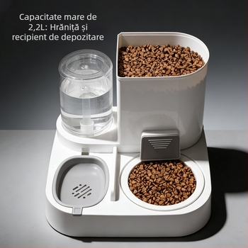 Stație automată de hrănire și apă pentru pisici, all-in-one, material PP, set complet