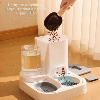 Stație automată de hrănire și apă pentru pisici, all-in-one, material PP, set complet