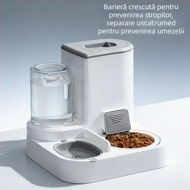 Stație automată de hrănire și apă pentru pisici, all-in-one, material PP, set complet