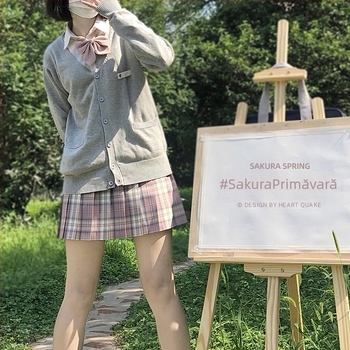 Heartquake fustă plisată cu model grilă, material poliester 95%+, stil proaspăt și drăguț, primăvara 2023