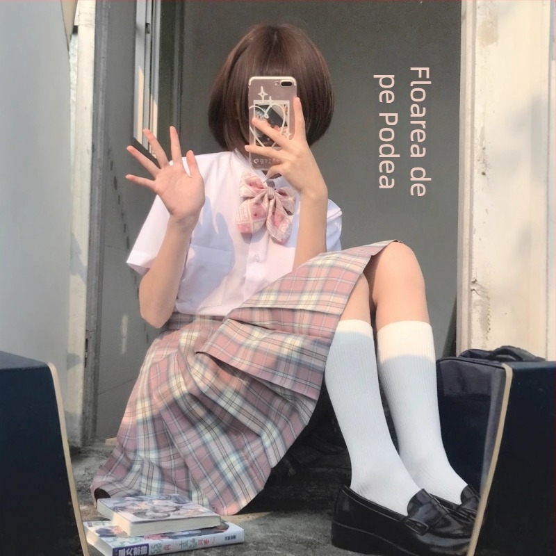 Heartquake fustă plisată cu model grilă, material poliester 95%+, stil proaspăt și drăguț, primăvara 2023