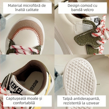 Pantofi sport pentru copii, unisex, partea superioară din piele microfibră, închidere Velcro, model camuflaj, talpă antiderapantă