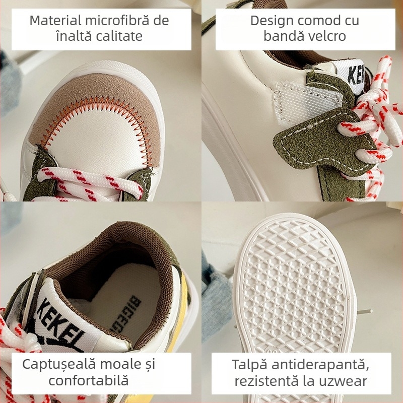Pantofi sport pentru copii, unisex, partea superioară din piele microfibră, închidere Velcro, model camuflaj, talpă antiderapantă