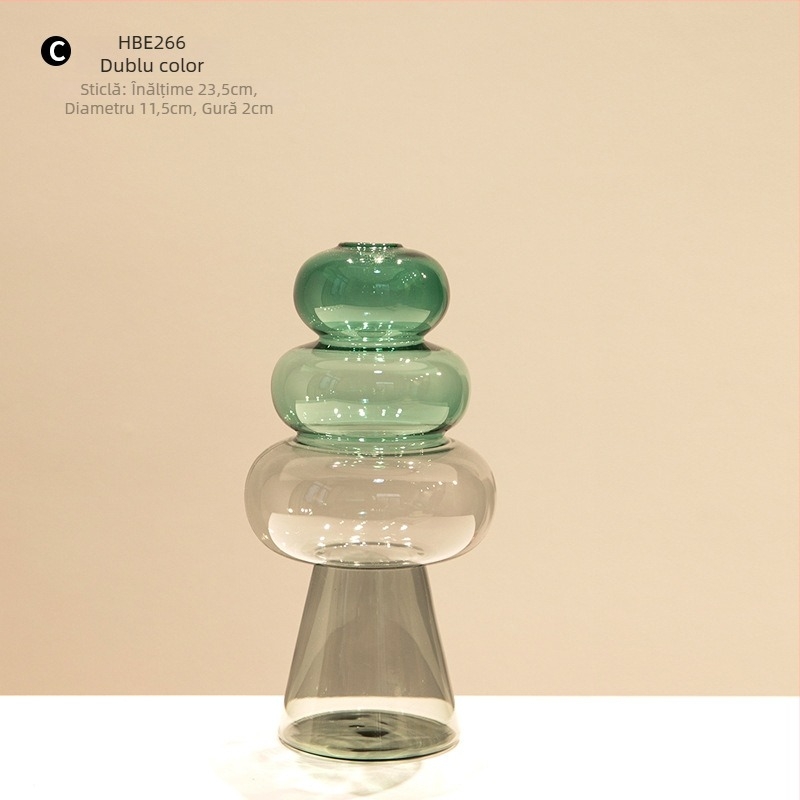 Vază din sticlă cu două straturi, design geometric, decor transparent pentru birou, semi-artizanal, stil modern de artă