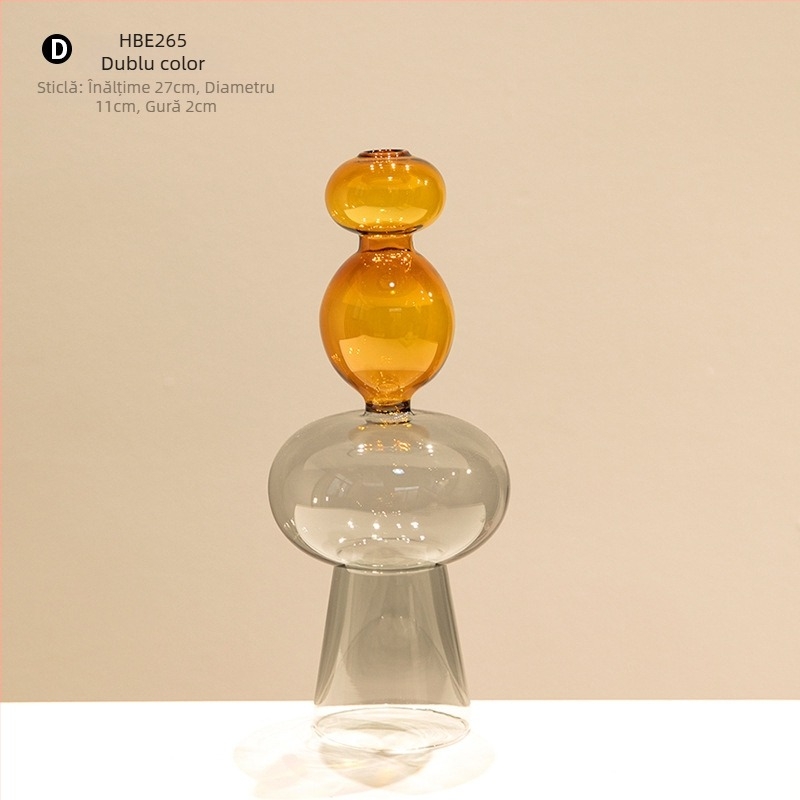 Vază din sticlă cu două straturi, design geometric, decor transparent pentru birou, semi-artizanal, stil modern de artă