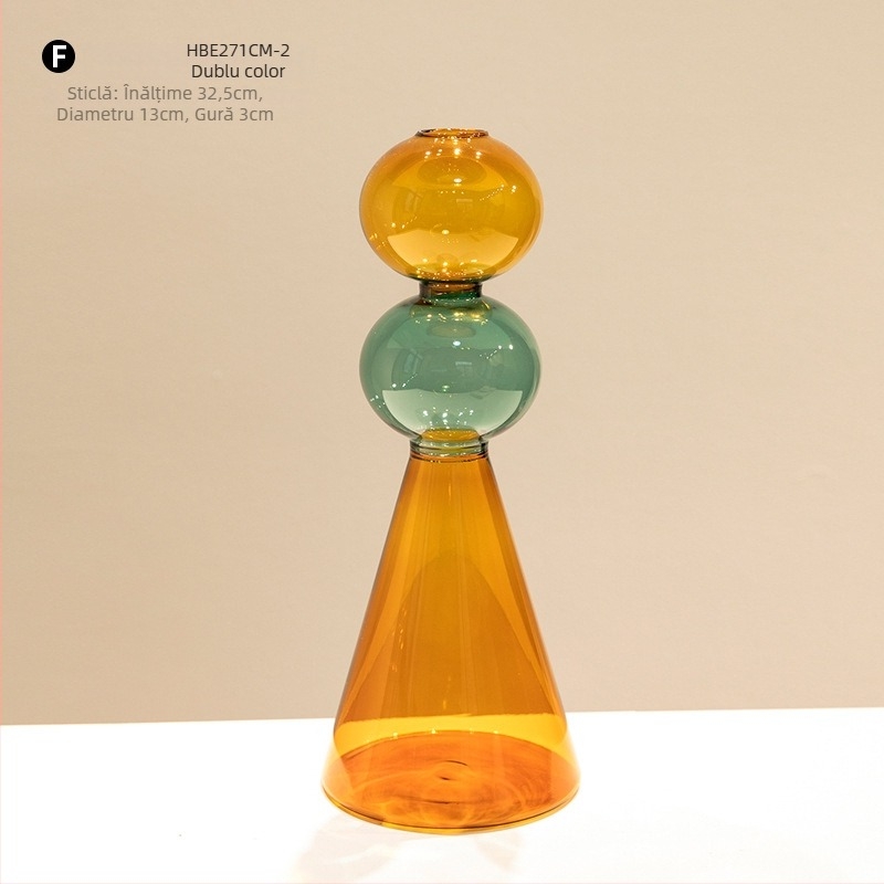 Vază din sticlă cu două straturi, design geometric, decor transparent pentru birou, semi-artizanal, stil modern de artă