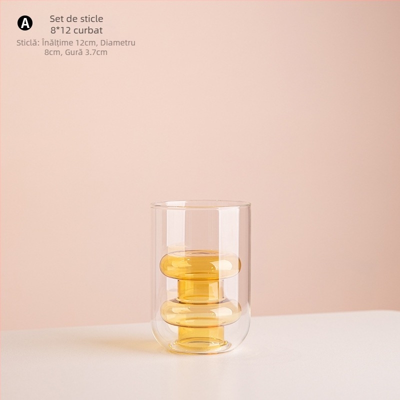 Vază din sticlă cu două straturi, design geometric, decor transparent pentru birou, semi-artizanal, stil modern de artă