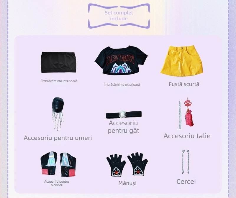 Costum cosplay inspirat de grupul K-Pop Hunter Girl Group; poliester; PU; fibre de celuloză regenerată 30–50%; Primăvara 2025