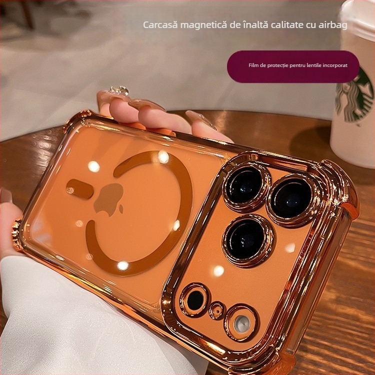 Carcasă protectivă din silicon pentru iPhone 16 Pro Max – stil minimalist, anti-alunecare, anti-cadere, puternică atracție magnetică, finisaj electroplatinat