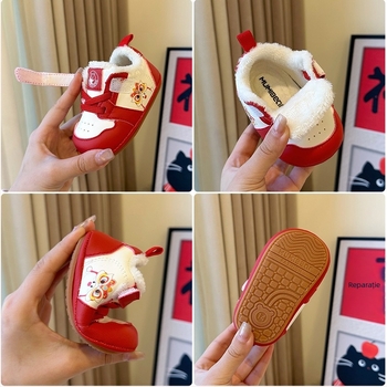 Pantofi din bumbac unisex pentru 6–36 de luni, partea superioară din piele sintetică, model cartoon, închidere Velcro