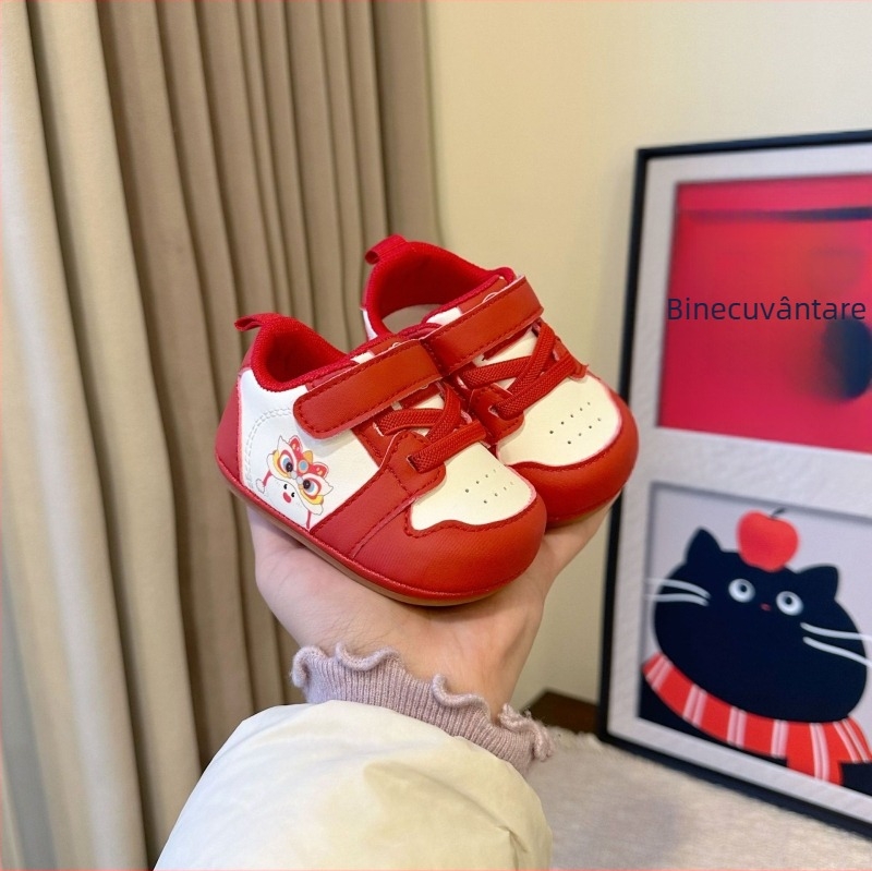 Pantofi din bumbac unisex pentru 6–36 de luni, partea superioară din piele sintetică, model cartoon, închidere Velcro