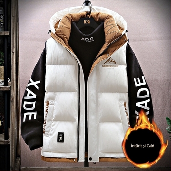 Vesta cu glugă pentru iarnă, croială lejeră, fermoar, model geometric