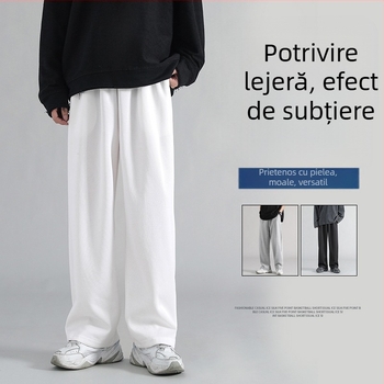Pantaloni sport pentru bărbați, croială lejeră, drepti, talie medie; microelasticitate, material poliester 96–100%