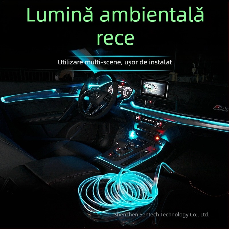 Lumină ambientală LED pentru interiorul mașinii, material EL, lumină rece, IP67, 3W, 3-12V