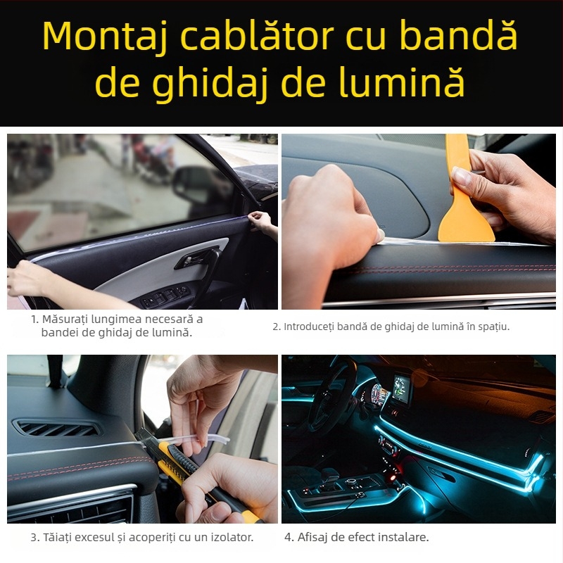 Lumină ambientală LED pentru interiorul mașinii, material EL, lumină rece, IP67, 3W, 3-12V