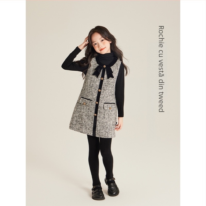 AMYBABY Fustă pentru fetițe – din bumbac, fustă tip tort, stil Chanel inspirat, Iarnă 2024, pentru copii între 3 și 8 ani