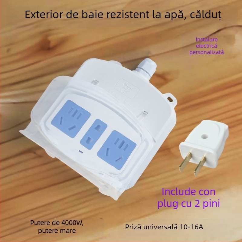 Prelungitor exterior pentru baie, rezistent la ploaie, cu capac impermeabil și priză pentru boiler și capacul inteligent al toaletei (Brand: Resistant to cattle; Conversie: Da)